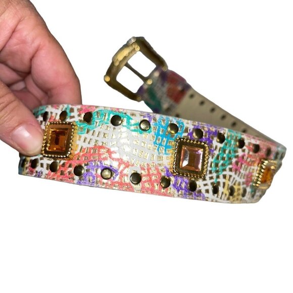 Vintage Womens Belt Size Large Multicolor Metallic Leather Rhinestone main image 8
